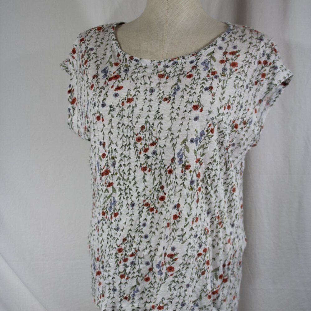 Rachel Zoe Women's Top 100% Linen Floral Button-Back Blouse Large Cottage core